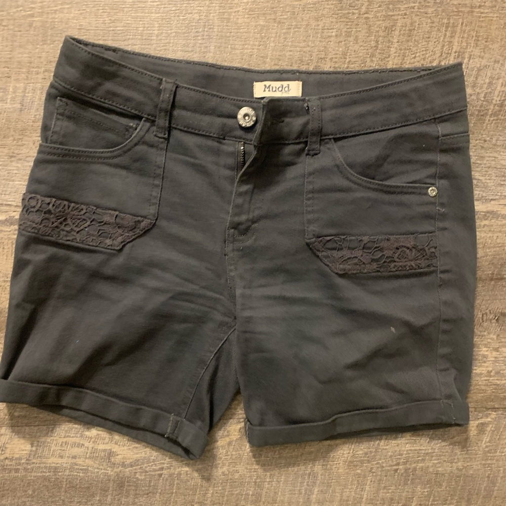 Mudd Girl’s Jean Shorts Girl's Size 16 Gray  Crochet Accents H1